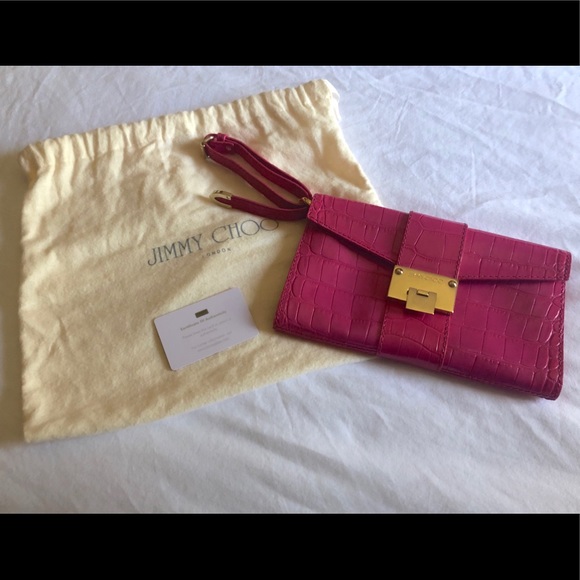 Jimmy Choo Fuchsia Mock Croc Clutch - Picture 2 of 8